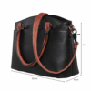 The Concealed Carry Carly Satchel by Lady Conceal features black design, brown handles, a detachable strap, and measures 12.5" W x 9" H x 4.5" D—ideal for stylish, discreet security.