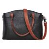 The Concealed Carry Carly Satchel by Lady Conceal features a black textured design, brown handles, a detachable brown shoulder strap, and elegant metal hardware.