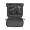 A small handgun in a holster is secured inside an open BOHO Mini Crossbody Concealed Carry Purse, made from washable American cowhide, featuring a simple interior.