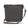 The BOHO Mini Crossbody Concealed Carry Purse, made from washable American cowhide, features a square black design with silver hardware and a detachable shoulder strap, shown against a white background.