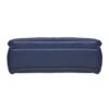 A Clutch-Style Concealed Carry Purse with Shoulder Strap in Blue, rectangular and made of leather, is shown from the bottom with visible stitching and zippered sides.