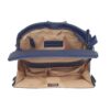 The Clutch-Style Concealed Carry Purse with Shoulder Strap in Blue features a beige interior, RFID protection, and multiple compartments—ideal for secure and organized storage as a stylish clutch or shoulder bag.