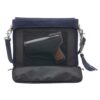 The Clutch-Style Concealed Carry Purse with Shoulder Strap in Blue offers secure holster storage for your handgun, with an open front compartment for easy access.